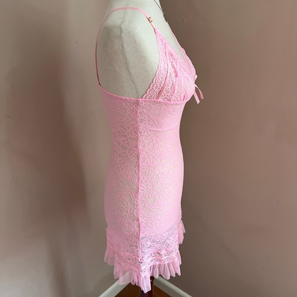 Victoria's Secret Pink Lace Babydoll y2k Coquette Lingerie Slip Dress Dollcore M - Picture 4 of 14